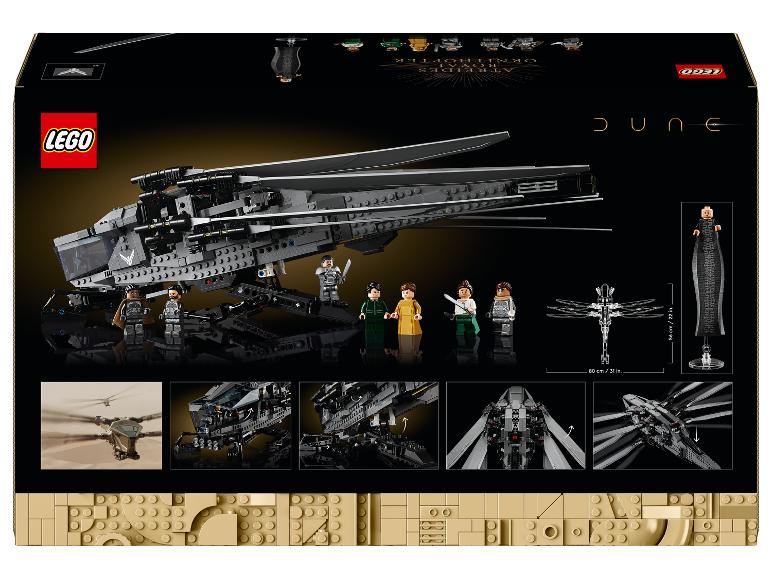 LEGO Dune Atreides Royal Ornithopter Set mit Minifiguren und Zubehör.