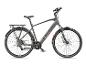 Graues E-Bike mit Gepäckträger und Schutzblechen auf weißem Hintergrund.