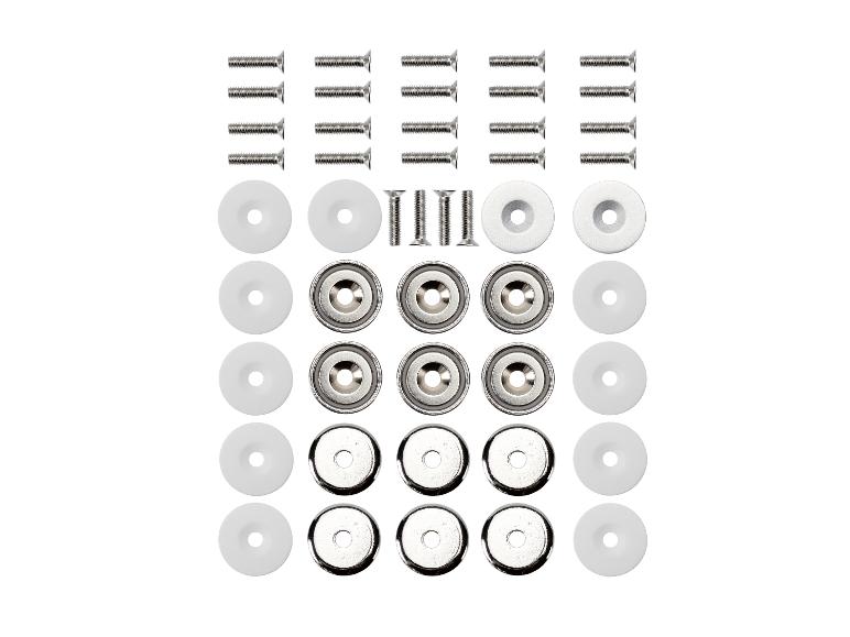 Schrauben, Magnete und Ringe zum Montieren.