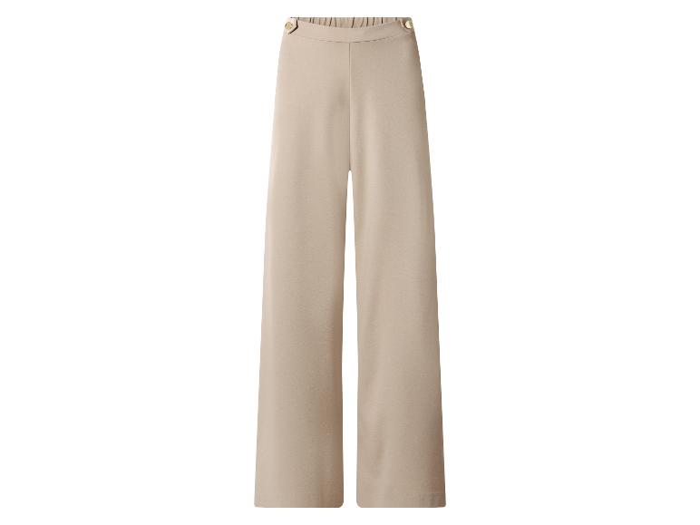 Beige High-Waist-Palazzo-Hose mit Zierknöpfen.