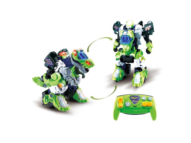 Grünes transformierbares Roboterspielzeug, wechselt zwischen Dinosaurier- und Roboterform, mit Fernbedienung.