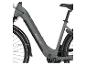 Graues E-Citybike mit grünen und schwarzen Details, Seitenansicht.