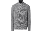 Herren-Strickpullover in Grau mit halbem Reißverschluss, geripptem Kragen und Bündchen.