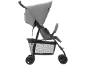 Grauer leichter Kinderwagen mit Verdeck und Einkaufskorb.