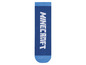Blaue Socken mit Minecraft-Logo.