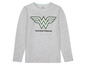 Ein graues Langarmshirt mit Wonder Woman-Logo.