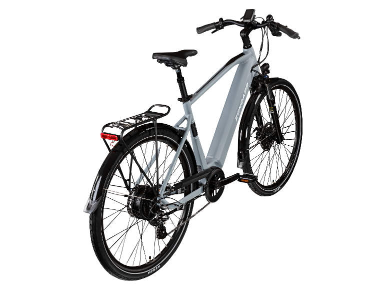 Rückansicht eines grauen ZUNDAPP E-Bikes.