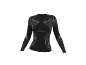 Schwarzes Langarmshirt mit grauen Streifen und geometrischen Mustern