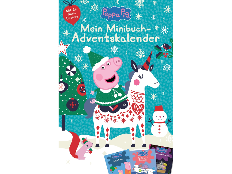 Adventskalender mit 24 Minibüchern, mit Peppa Pig und weihnachtlichen Motiven.