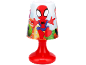 Rote Tischlampe mit einem Cartoon-Superhelden-Charakter.