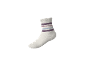 Weiße Socke mit lila, rosa und blauen Streifen
