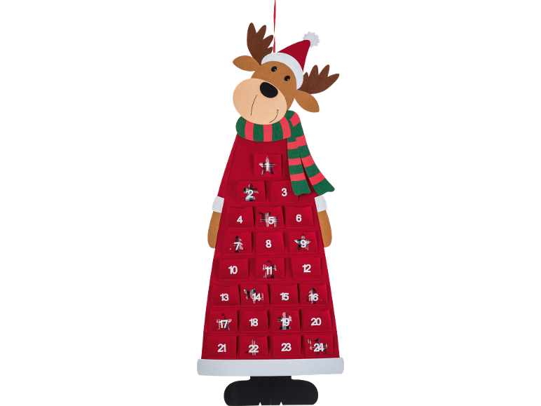 Rentier-Adventskalender mit nummerierten Taschen von 1 bis 24.