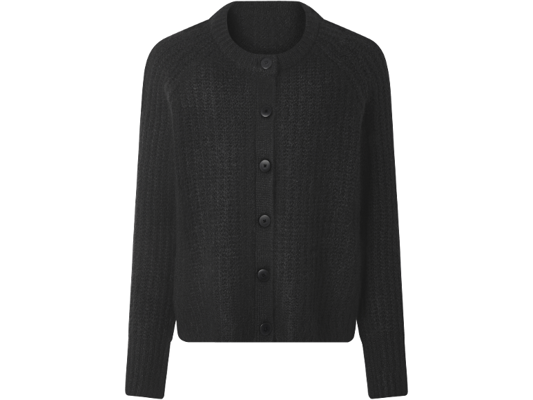 Schwarze Strickjacke mit Knöpfen.