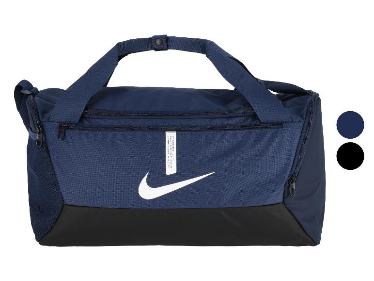 Dunkelblaue Sporttasche mit schwarzem Boden und weißem Logo