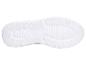 Weiße Sohle eines Sportschuhs mit texturiertem Profil.