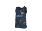 Blaues Achselhemd mit einer gelben Zeichentrickfigur und Blitzmuster.