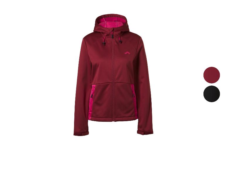 Damen-Softshelljacke in Bordeauxrot mit fuchsiafarbenen Details und einer schwarzen Option.