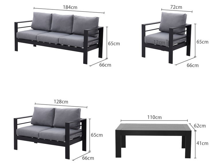 Gehe zu Vollbildansicht: MeXo Gartenmöbel 7-Sitzer Lounge-Set Aluminium inkl. Polster - Bild 42