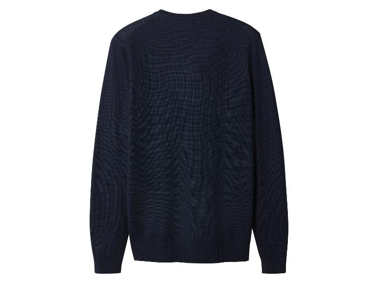 Herren-Strickpullover in Marineblau mit langen Ärmeln und Rundhalsausschnitt.