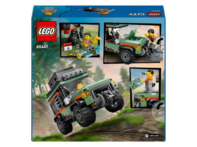 LEGO City 60447 Karton mit grünem Geländewagen und Minifiguren.