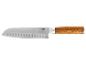 Santoku-Messer aus Edelstahl mit Holzgriff, auf weißem Hintergrund.