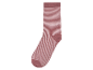 Ein rosa Socken mit weißen Streifen.