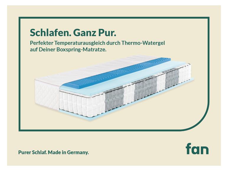 Ein Boxspring-Matratzen-Querschnitt mit Thermo-Gel zur Temperaturregulierung.