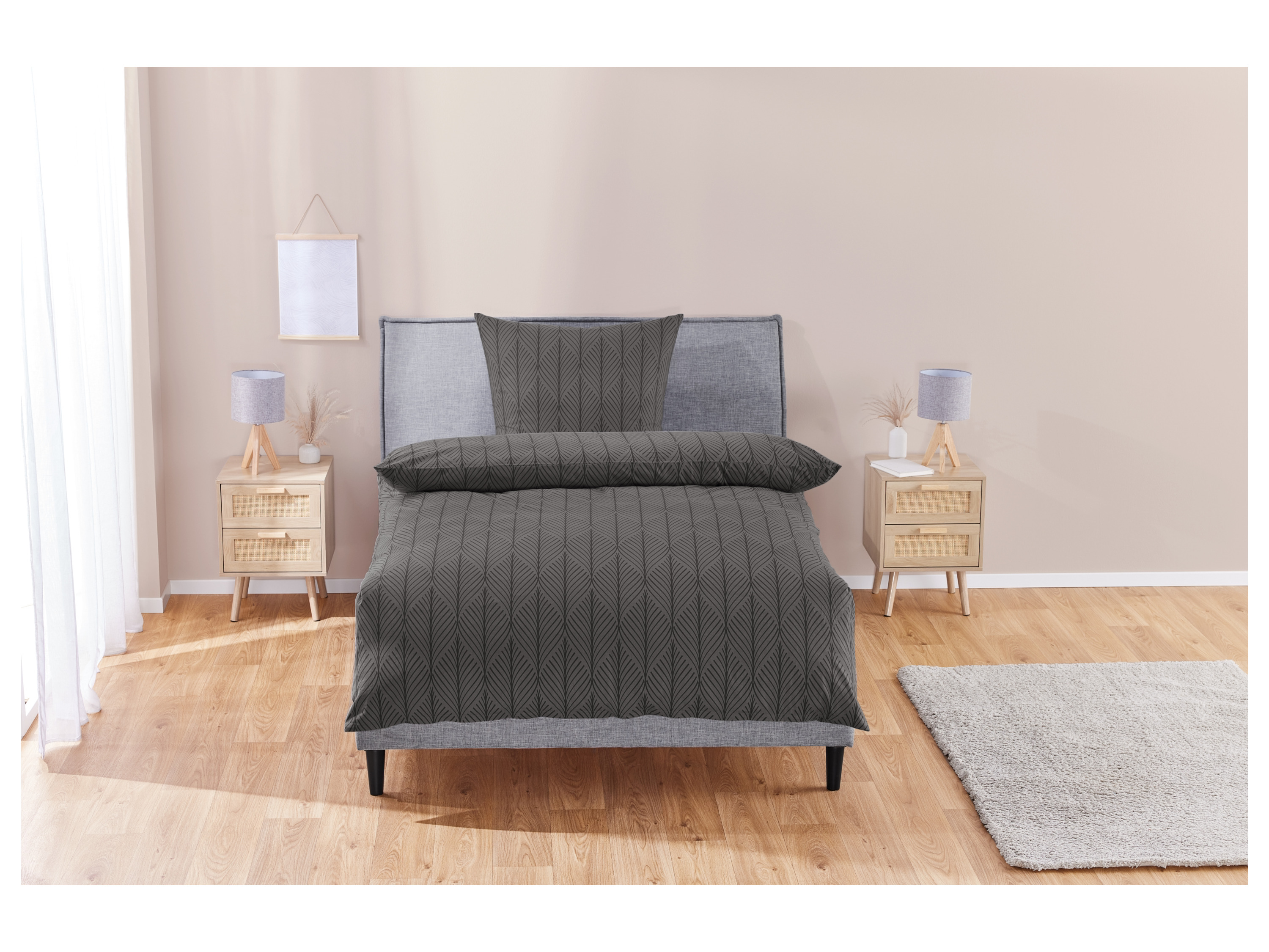 LIVARNO HOME Bettwäsche Renforcé Viskose, 135x200 cm (Muster grau) – Bild 2 von 3