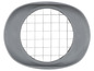 Ein grauer Gemüseschneider mit einem Metallgitter.