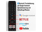 Fernbedienung mit Tasten für Netflix, Prime Video, YouTube und Google Assistant.