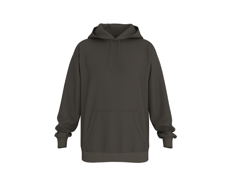 Dunkelgrauer Hoodie mit Kängurutasche.
