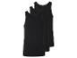 Drei schwarze Herren-Tanktops, diagonal gestapelt.