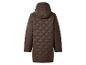 Rückenansicht einer braunen, gesteppten Longline-Kapuzenjacke.