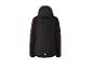 Schwarze Sportjacke mit Kapuze und roten Mesh-Details an den Ärmeln.