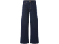 Dunkelblaue Wide-Leg Jeans mit hoher Taille und Kontrastnähten.
