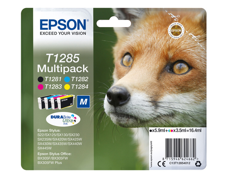 Gehe zu Vollbildansicht: EPSON »T1285« Fuchs Multipack Tintenpatronen Schwarz/Cyan/Magenta/Gelb - Bild 1