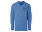 ESMARA MEN Herren-Pyjama: Blaues Langarmshirt mit V-Ausschnitt und Kaffee-Motiv.