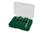 Bohrer-Set mit diamantbeschichteten und Fliesenbohrern in grünem Etui.