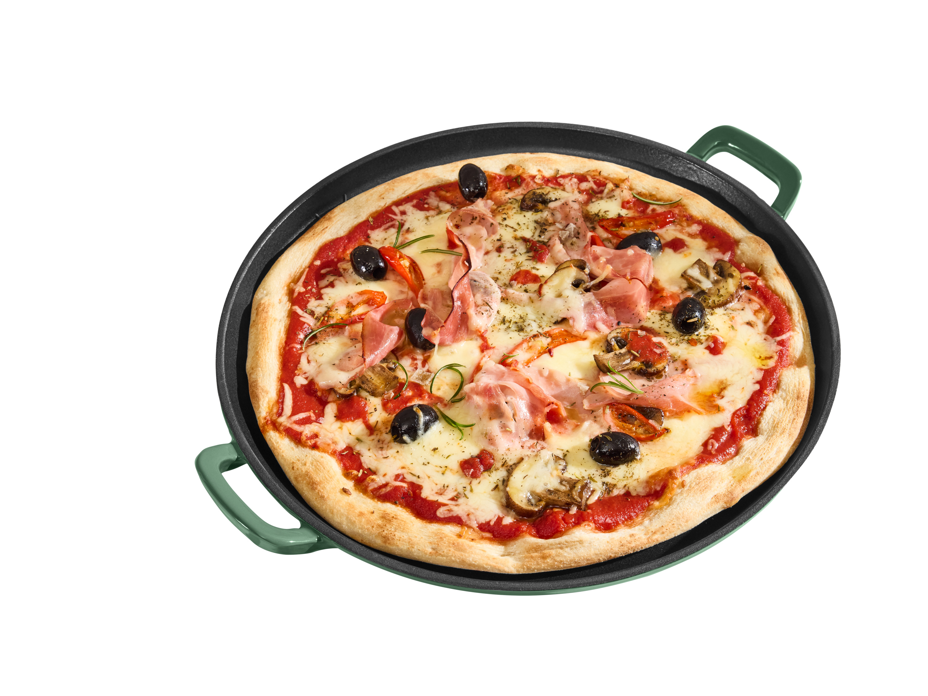 SILVERCREST® Premium-Gusseisenpizzaplatte Ø 31 cm Premium-Gusseisengrillplatte L 36,0 x B 26,0 cm (Pizzaplatte/grün) – Bild 3 von 4