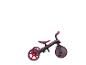 Schwarz-rotes Kinderdreirad mit drei Rädern und ergonomischem Sitz.