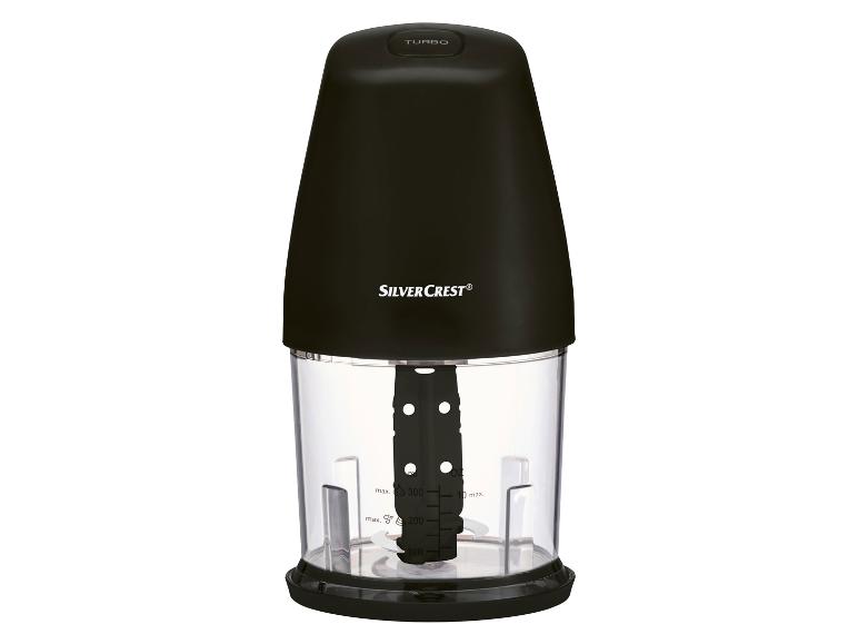 Ein schwarzer SilverCrest Küchenhacker mit Turbo-Knopf.