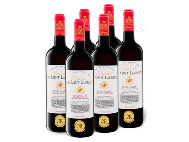 6 x 0,75-l-Flasche Weinpaket Baron de Saint Laurent Bordeaux AOP trocken, Rotwein 