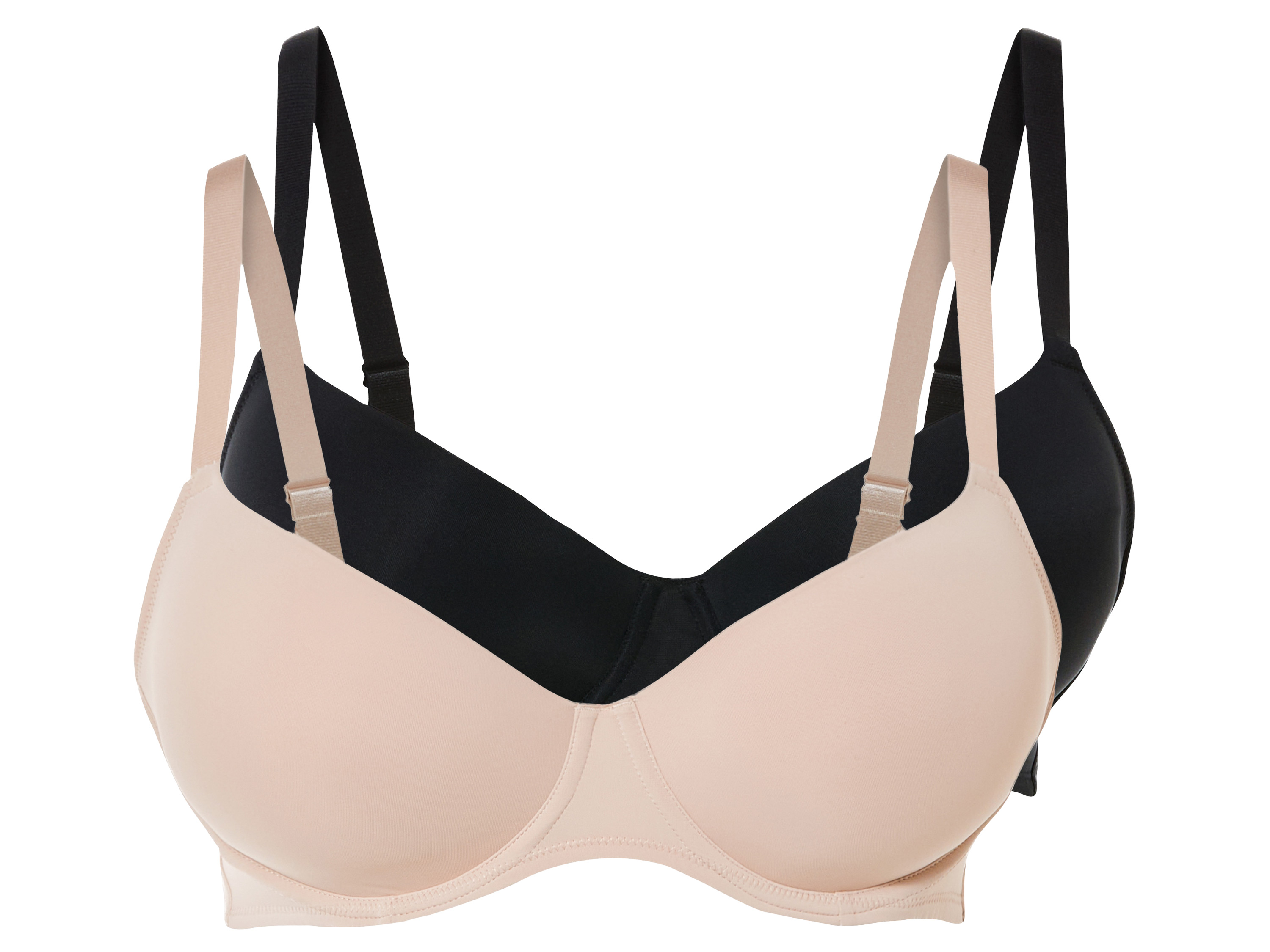 esmara® Damen Bügel BH gemouldet 2er (schwarz/beige, 90D)““ | schwarz/beige Muster: – Detail: sanft formgebend Trägerart: mit verstellbaren Trägern Schale: vorgeformte Cups Multipack: 2 Stück Material: Obermaterial: Polyamid, 10 % Elasthan Lycra Cupfutter: Polyester