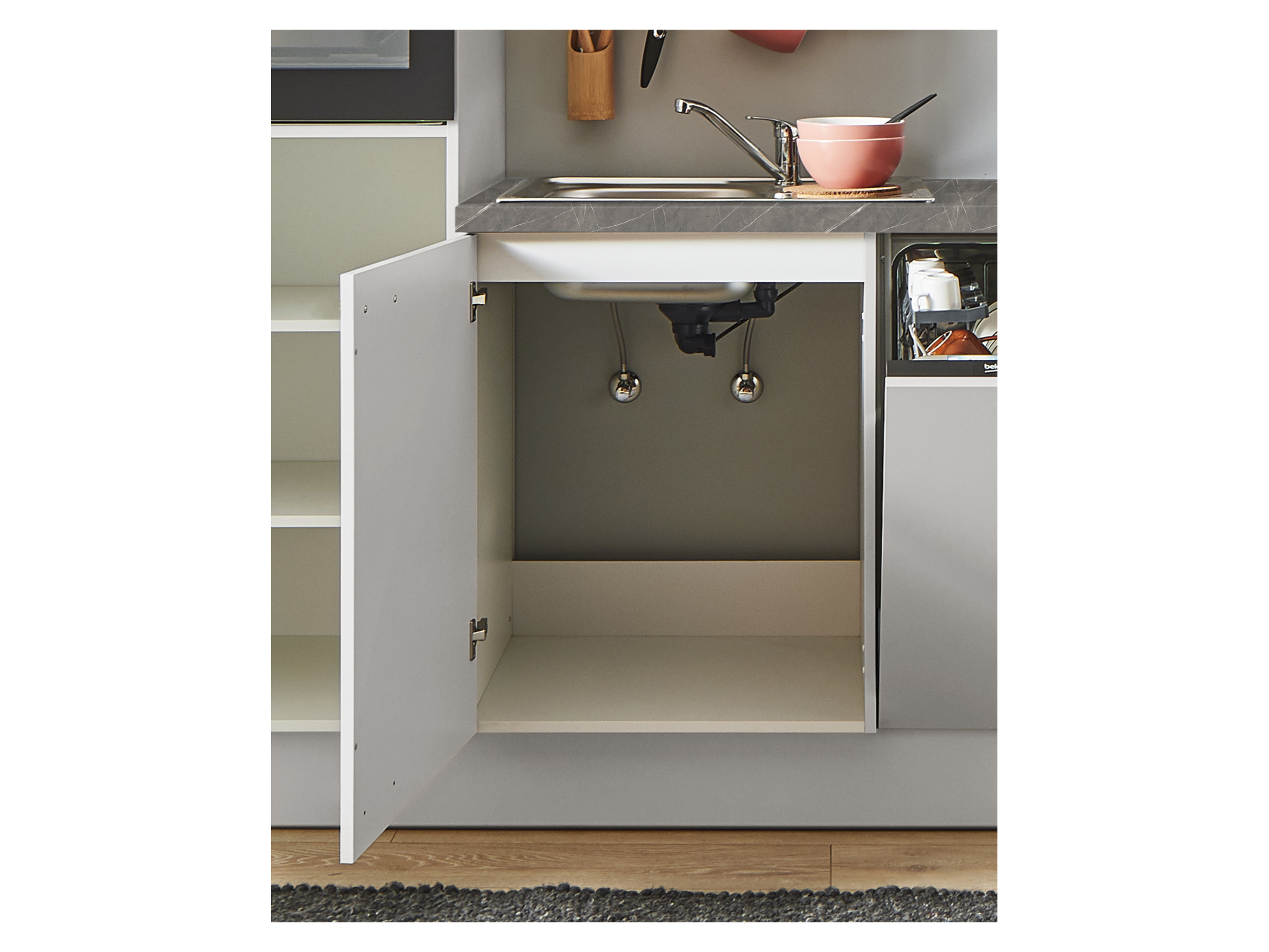 Thumbnail - Pinolino Küchenzeile, 270/280 cm, mit Elektrogeräten (Anschlag rechts, Lichtgrau Hochglanz, 280 cm)