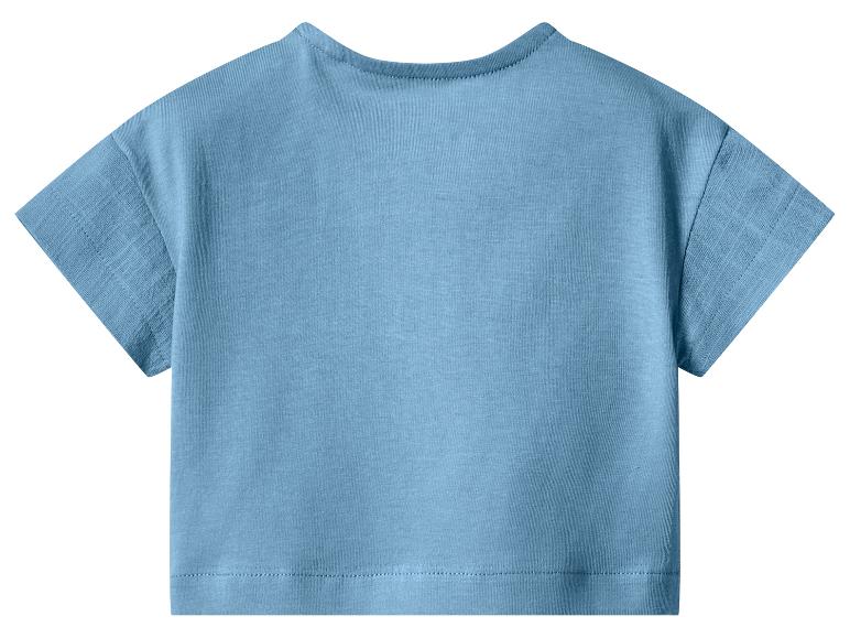 Hellblaues Damen-Kurzarm-T-Shirt, Rückansicht.