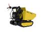 Gelber Raupen-Minidumper mit Kippmulde und Lenkerbedienung.