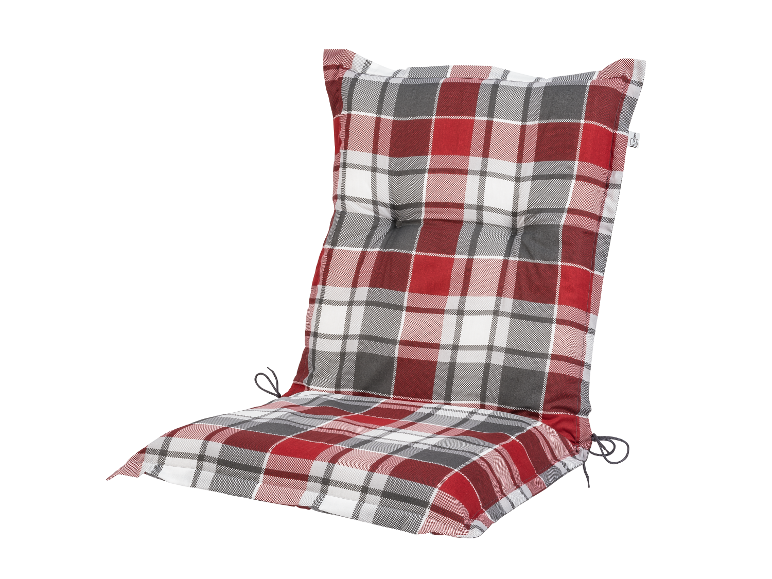Rot-grauer karierter Stuhlkissen.