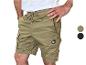 Herren-Cargoshorts in Beige mit Kordelzug und Seitentaschen.