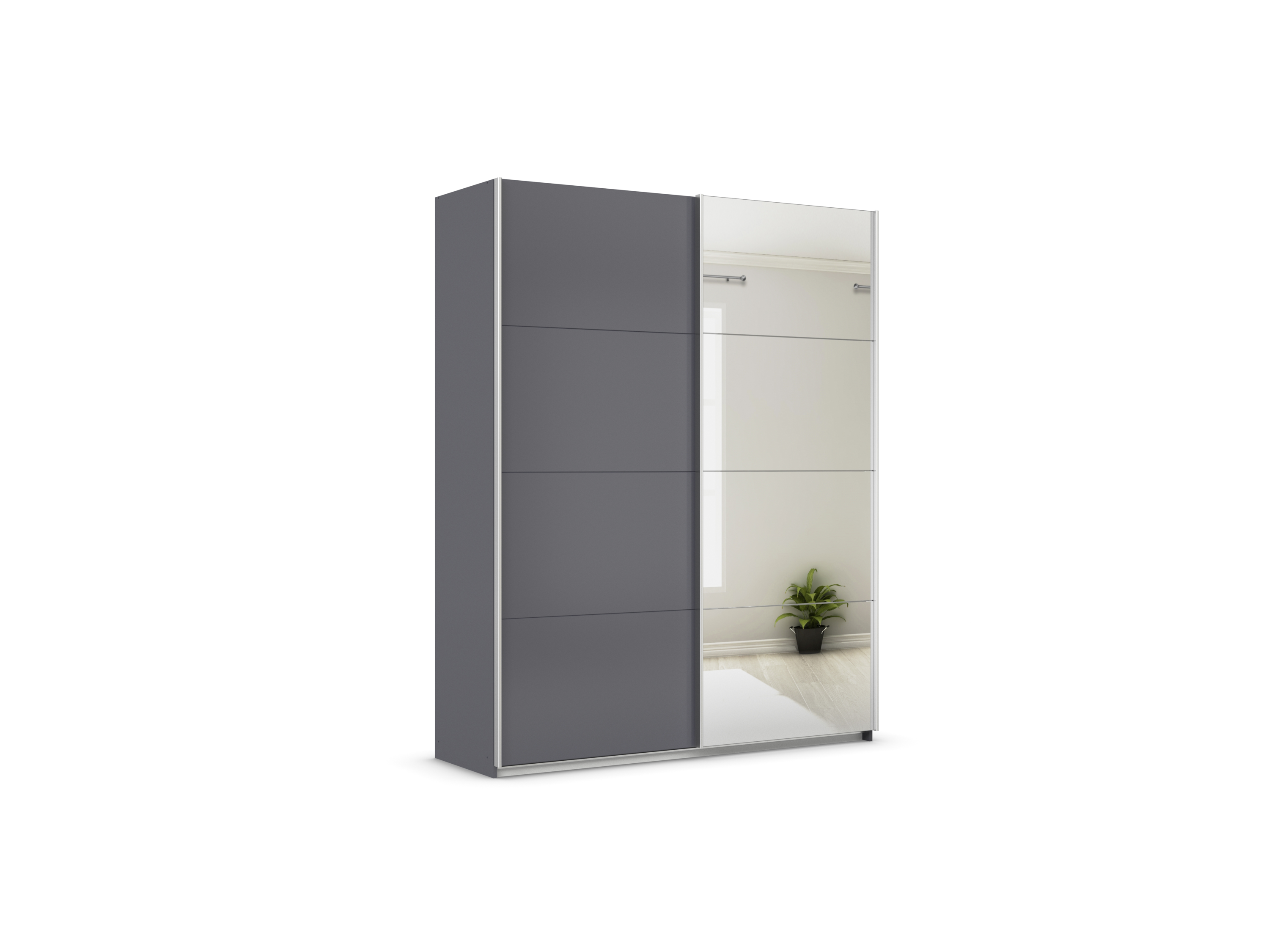 rauch ORANGE Quadra Schwebetürenschrank mit Spiegelelementen (Premium-Ausstattung, Korpus: Graumetallic, Breite: 181cm/Höhe: 230cm) | 04047054452047