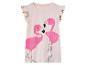 Rosa Mädchenkleid, Volantärmel, Flamingos-Motiv.